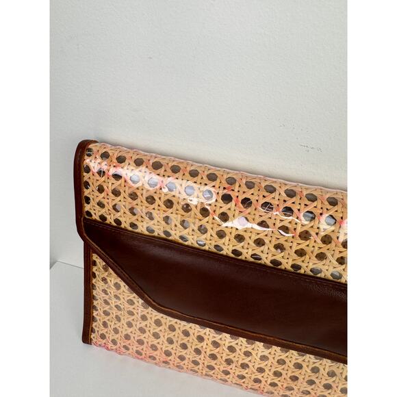 VINTAGE Raffia Rattan Leather Trim Woven Clutch Purse Handbag & Zip Pouch Bag - Picture 6 of 16